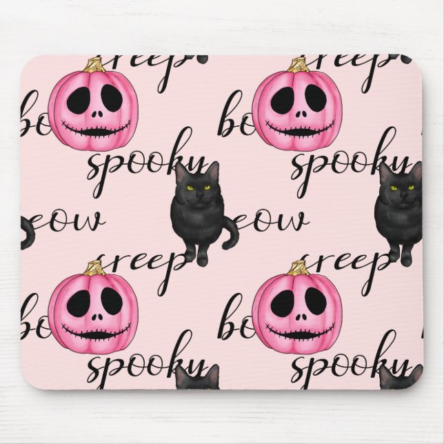 Mousepad Jack O-Lanterna Rosa e Gato Negro (Frente)
