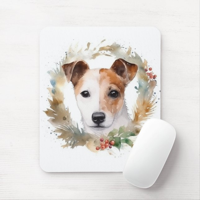 Mousepad Jack Russell Christmas Wreath Festivo Pup (Com mouse)
