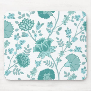 Mousepad Jacobean Floral Big Pattern Teals on White