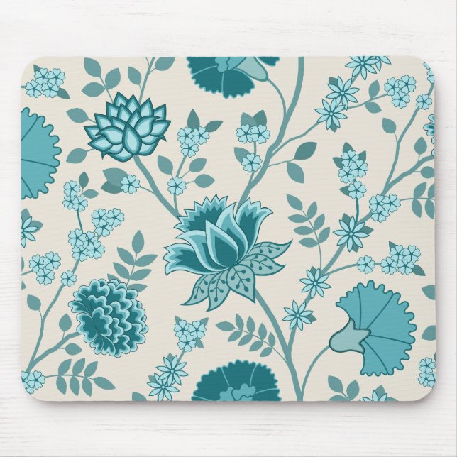Mousepad Jacobean Floral Lg Patterna Teals em Creme (Frente)