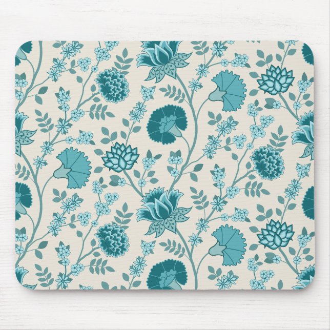 Mousepad Jacobean Floral Pattern Teals on Cream (Frente)