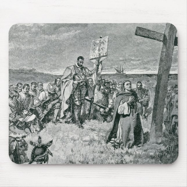 Mousepad Jacques Cartier que setting-up uma cruz em Gaspe (Frente)
