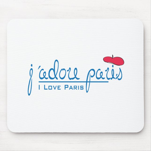 Mousepad j'adore Paris (Eu amo Paris) com beret vermelho (Frente)