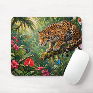 Mousepad Jaguar Floresta Tropical Beija-flores Borboletas F