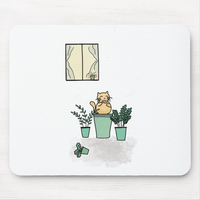 Mousepad Janela Café Gato Plantas Planilhas Verde (Frente)