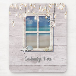 Mousepad Janela da Praia Tropical Branco Madeira Elegante C