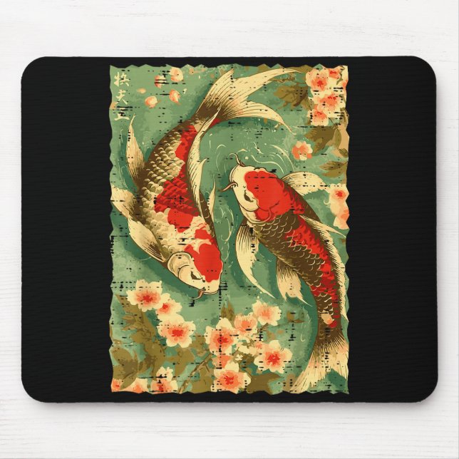 Mousepad Japanese Koi Fish Cherry Blossoms Sakura Art Men W (Frente)