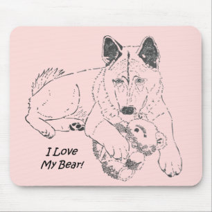 Mousepad Japonês bonito akita com arte do desenho do urso
