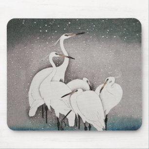 Mousepad Japonês Egrets Koson Cranes Winter Snow