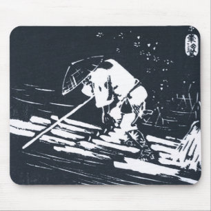 Mousepad Japonês preto e branco Ukiyo-e Hanaikada