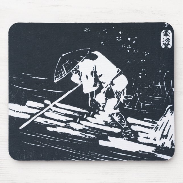 Mousepad Japonês preto e branco Ukiyo-e Hanaikada (Frente)