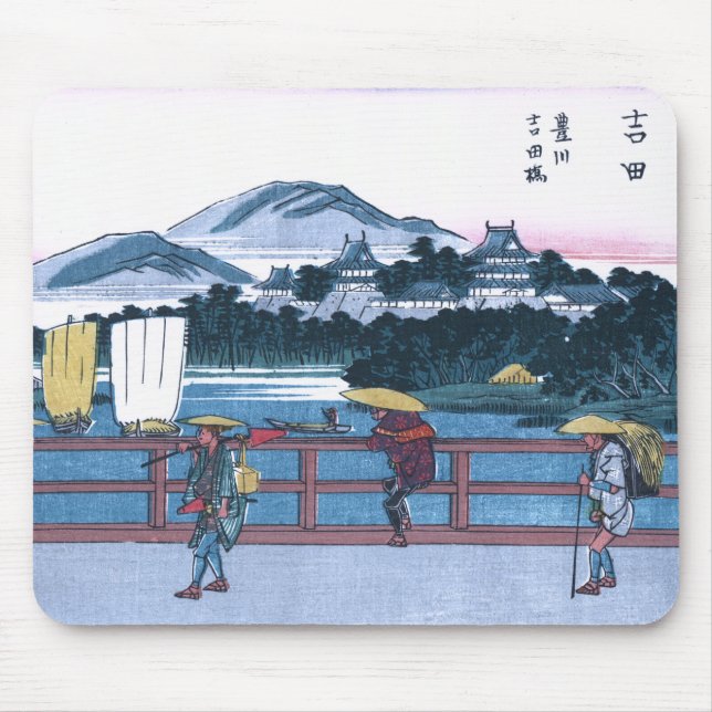 Mousepad Japonês Ukiyo-e da ponte de Yoshida por Hiroshige (Frente)