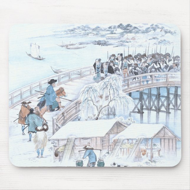 Mousepad Japonês Ukiyo-e de 47 Ronin na ponte de Ryogoku (Frente)
