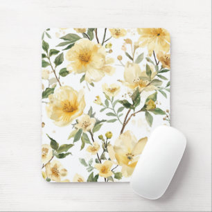 Mousepad Jardim Botânico de Aquarela Floral Amarela