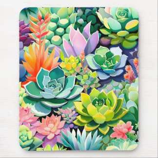 Mousepad Jardim Botânico Suculento de Verão Colorido