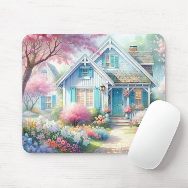 Mousepad Jardim da Cottage Blossom Lane Azul (Com mouse)