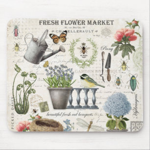 Mousepad Jardim das flores da fazenda francesa Modern Vinta