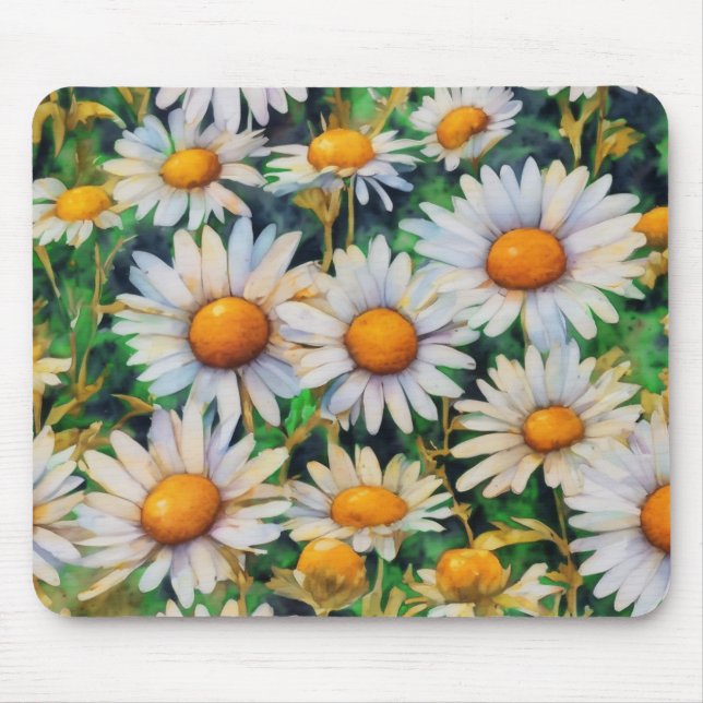Mousepad Jardim das Flores de Margarida de Aquarela (Frente)