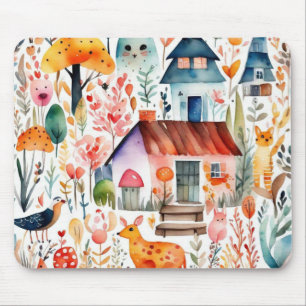 Mousepad Jardim de algodão, animais de campo floral