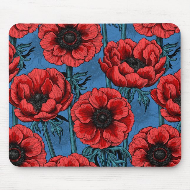 Mousepad Jardim de anêmona vermelho (Frente)