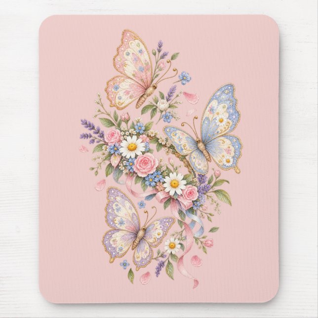 Mousepad Jardim de Aniversário Borboleta Pastel  (Frente)