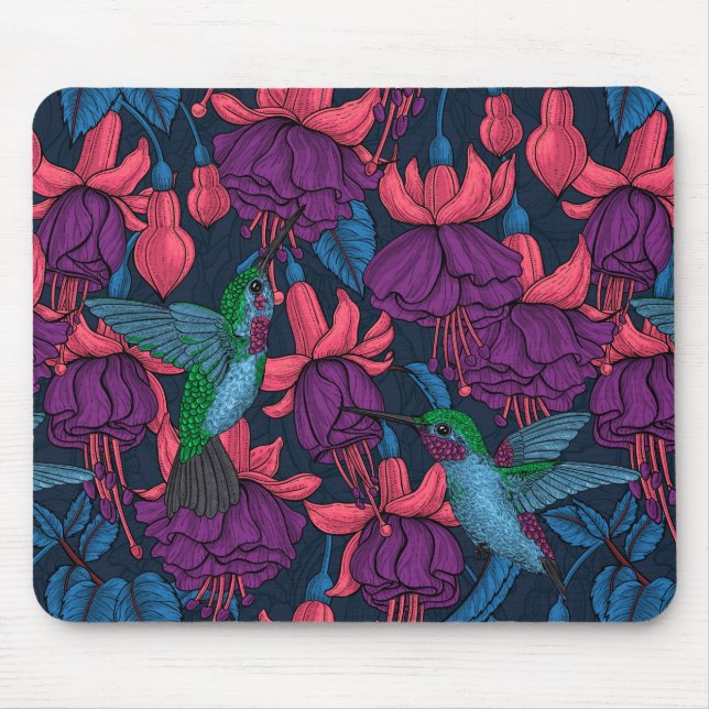 Mousepad Jardim de beija-flores em roxo e azul (Frente)