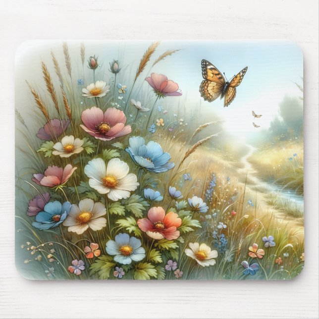 Mousepad Jardim de Borboletas do Prado de Flores Silvestres (Frente)