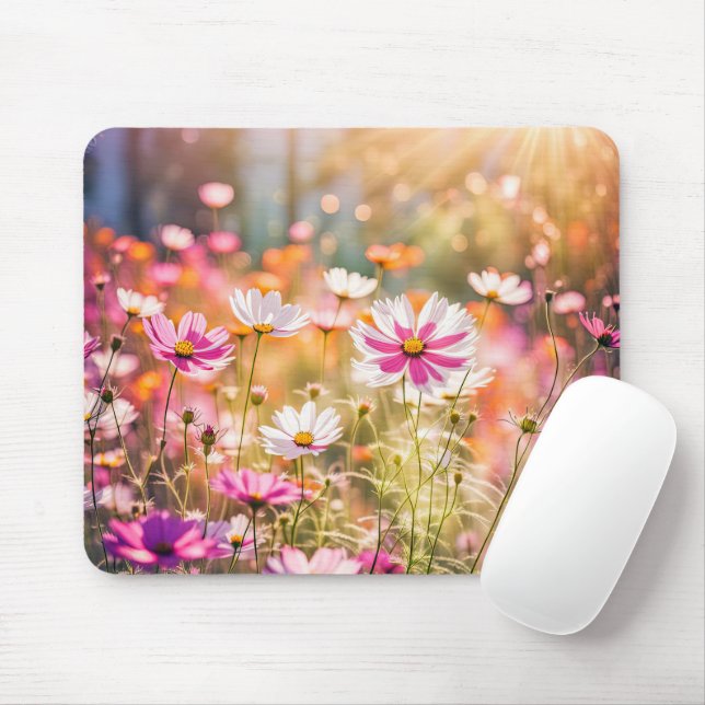Mousepad Jardim de Cosmos Rosa (Com mouse)