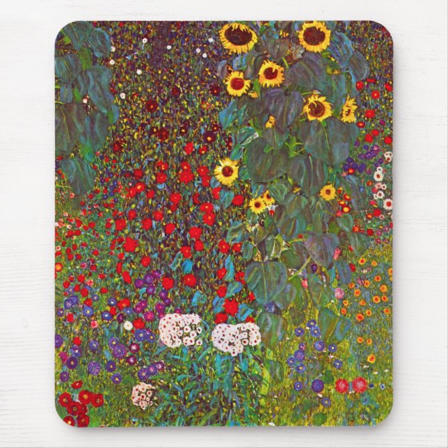 Mousepad Jardim de Fazenda Gustav Klimt com mouse girassol (Frente)