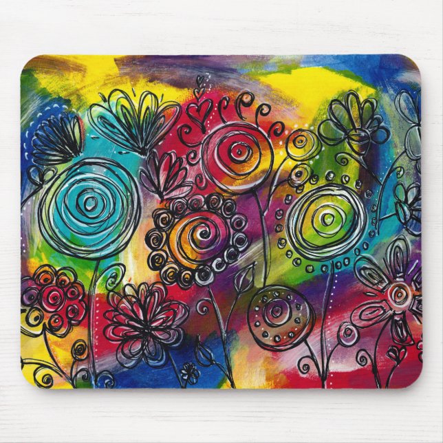 Mousepad Jardim de Flor Colorida Whimsical (Frente)