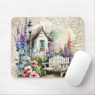 Mousepad Jardim de Flor de Algodão em Inglês Whimsical