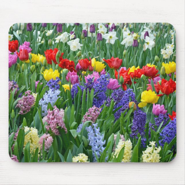 Mousepad Jardim de flores coloridas da primavera (Frente)