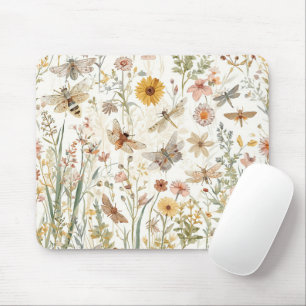 Mousepad Jardim de Flores Silvestres Borboletas Botânicas F