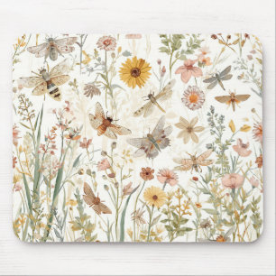 Mousepad Jardim de Flores Silvestres Borboletas Botânicas F