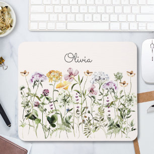 Mousepad Jardim de Flores Silvestres Colorido com Monograma