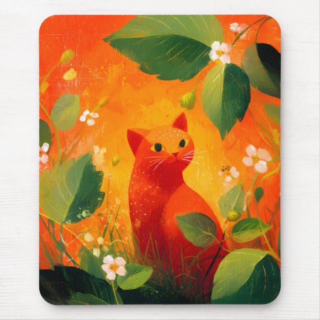 Mousepad Jardim de Flores Silvestres de Gato Vermelho Capri (Frente)