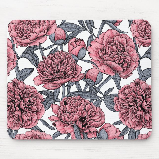 Mousepad Jardim de peônia rosa (Frente)