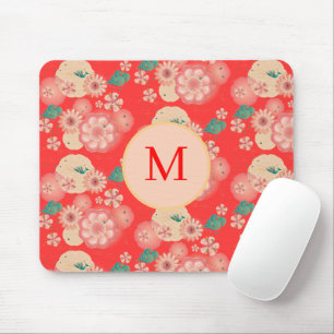 Mousepad Jardim de Pêssego Floral Elegante Monograma