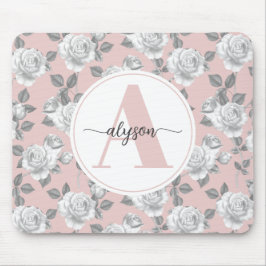 Mousepad Jardim de Rosa elegante no mouse rosa-monograma