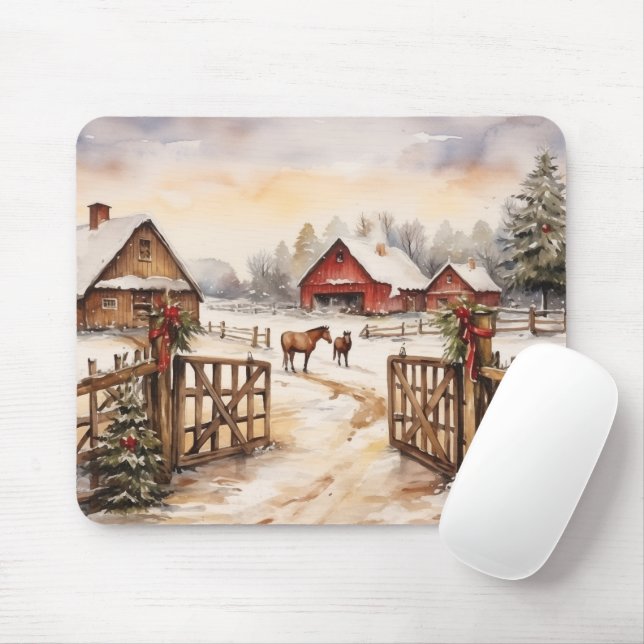 Mousepad Jardim De Vintage Com Cavalos No Inverno (Com mouse)