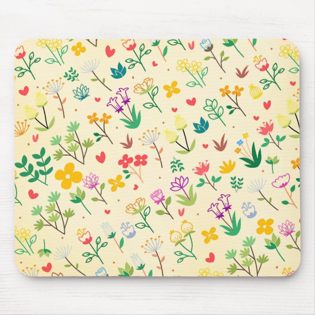Mousepad Jardim do Amor Flores e Corações da Primavera (Frente)