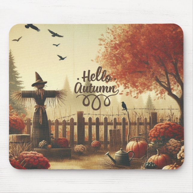 Mousepad Jardim do outono e espantalho (Frente)