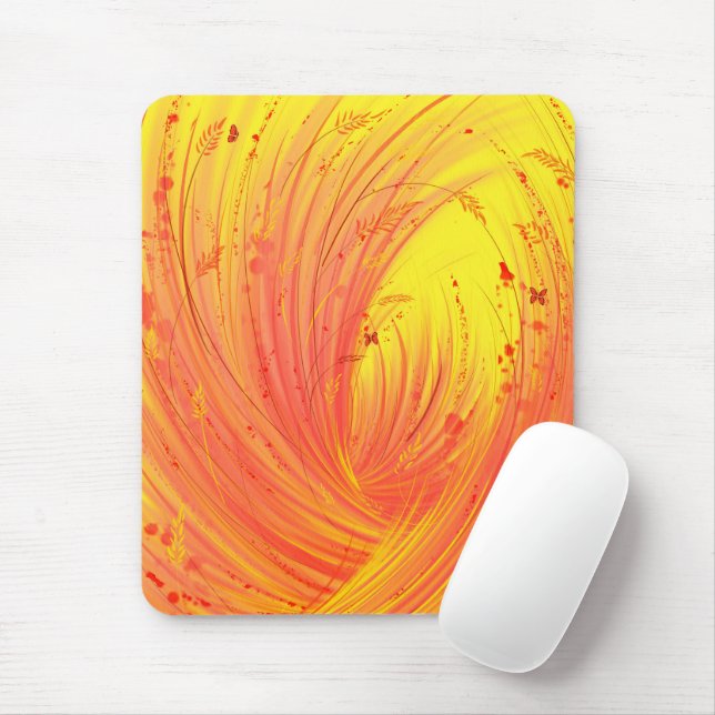 Mousepad Jardim Encantado de Laranja Amarelo-abstrato (Com mouse)