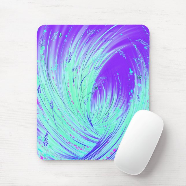 Mousepad Jardim Encantado Verde abstrato roxo (Com mouse)