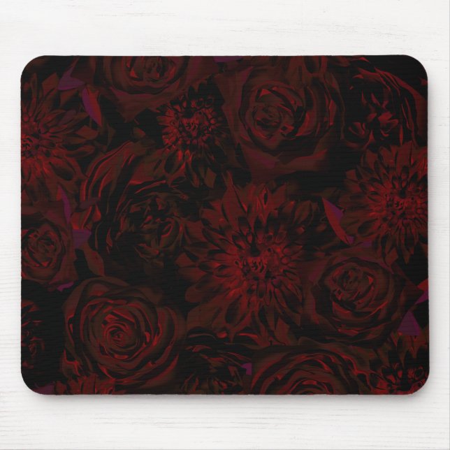 Mousepad Jardim Escuro Flores Vermelhas Românticas Glam Gót (Frente)