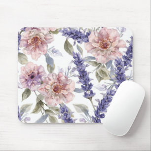 Mousepad Jardim Floral de Peônia Lavanda em Aquarela