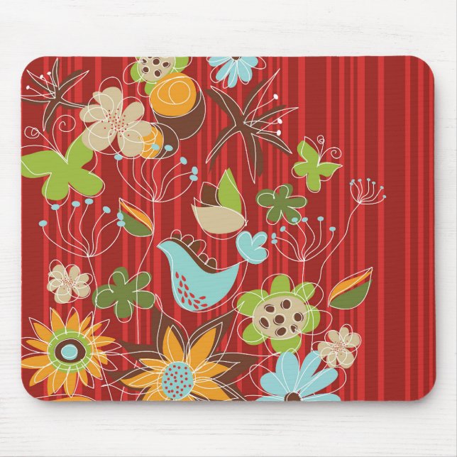 Mousepad Jardim floral lunático e chique em listras (Frente)