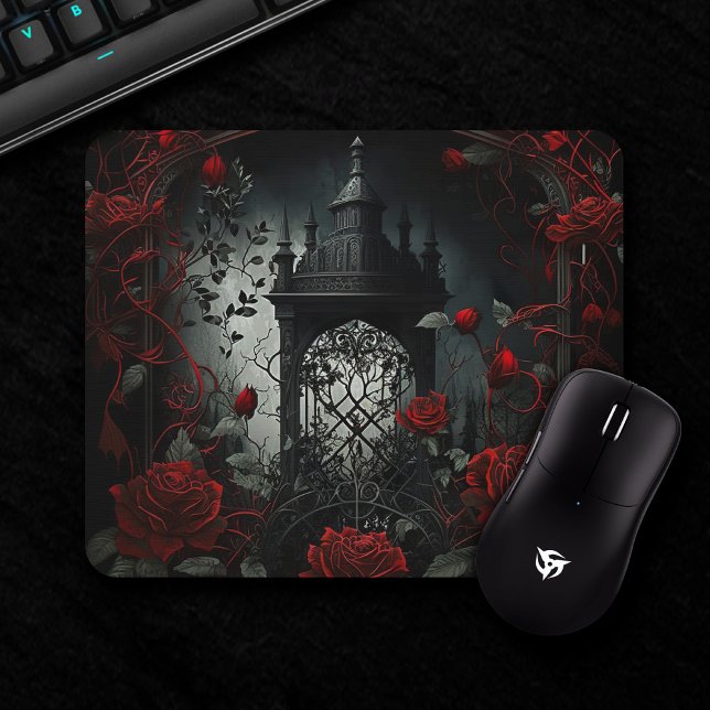 Mousepad Jardim Rosa do Cemitério Gótico com Vermelho e Pre (Criador carregado)