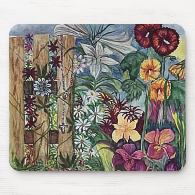 Mousepad jardim & rosário = tapete do rato da oração (Frente)
