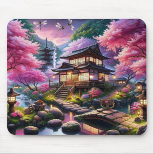 Mousepad Jardim Serene Japonês na Pintura de Dusk